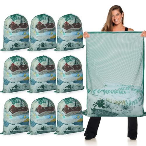 Windyun 9 Pcs Mesh Laundry Bags Drawstring Lockable Travel Storage, Green - color: Green
