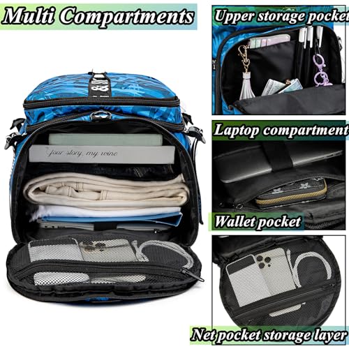 Gym Duffle Bag Backpack,4‑Way Waterproof with Shoe Compartment Travel Laptop - color: Blue