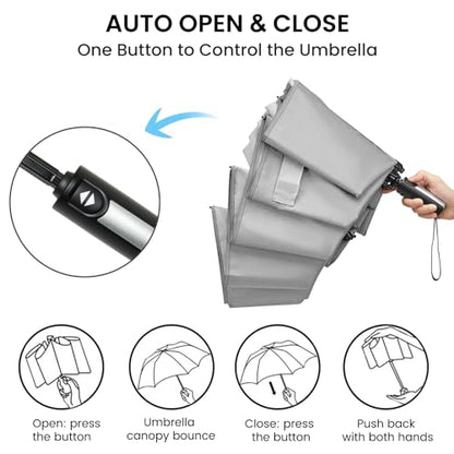 G4Free 54/62 Inch Large Inverted Golf Umbrella Windproof Reflective Stripe - color: Grey, size: 62 inch