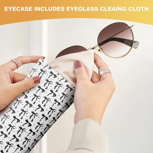Soft Sunglasses Case for Women, PU Leather Squeeze Top Glasses Case - color: 12-cute Black Bow(2pcs)