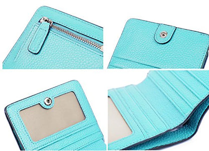 Small Leather Wallet for Women, Ladies Credit Card Holder RFID Blocking Women's Mini Bifold Pocket Purse - color: Sea Blue Rfid Blocking