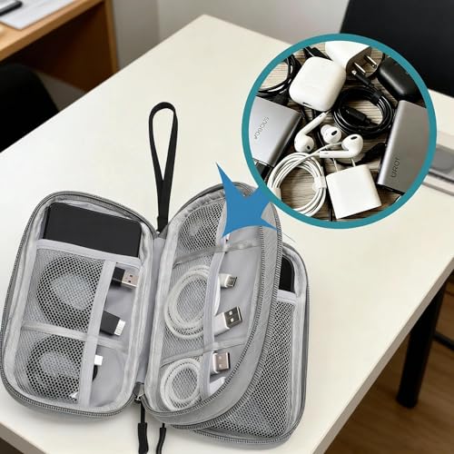 Slim Cable Organizer Bag, Single Layer Electronics Case, Gray