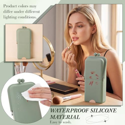 Kacctyen Makeup Brush Case Silicone Standing Makeup Brush Holder,Sage Green - color: Sage Green