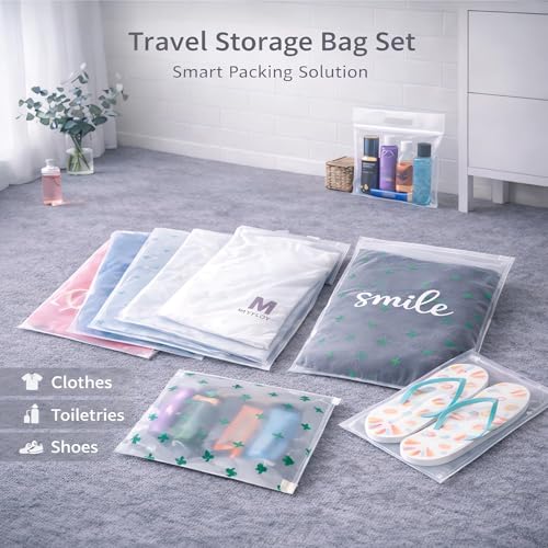 Travel Storage Bags, 30PCS Resealable Ziplock Bags Clear Bag & Frosted Zip lock Seal Clothes Bags Hospital Waterproof Luggage Organiser for Clothes Shoes Cosmetics