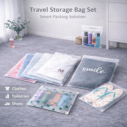 Travel Storage Bags, 30PCS Resealable Ziplock Bags Clear Bag & Frosted Zip lock Seal Clothes Bags Hospital Waterproof Luggage Organiser for Clothes Shoes Cosmetics