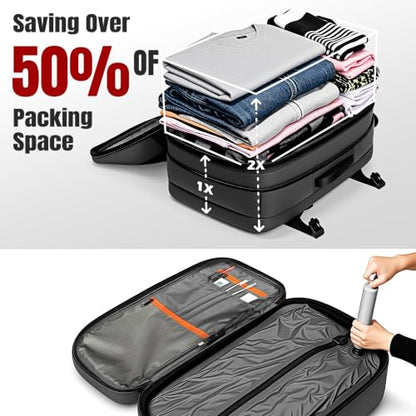 Vacuum Backpack Travel with Pump 60L Expandable Travel Backpack with Seal Compression System Women Men Carry On luggage Backpack Waterproof for Business Trips Weekend Getaways Travel Blue - color: Grey