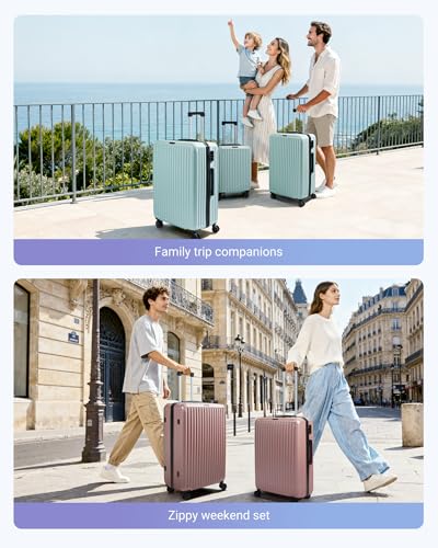 LIGHT FLIGHT 3 Pieces Luggage Sets with Spinner Wheels Hardshell TSA Lock - color: Horizon Cyan