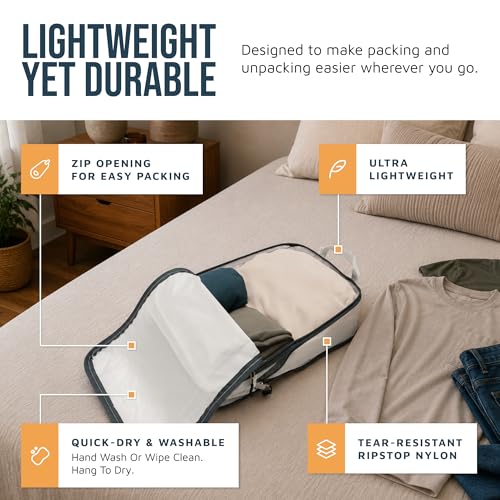 TRIPPED Travel Gear Large Compression Packing Cubes 4-Piece Set for Travel - color: White/Grey 4 Piece
