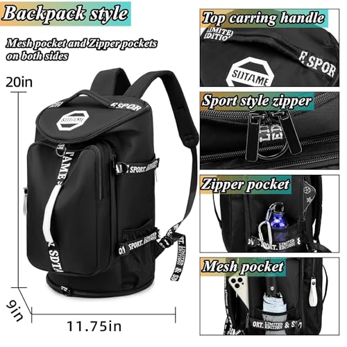 Gym Duffle Bag Backpack,4‑Way Waterproof with Shoe Compartment Travel Laptop - color: Black