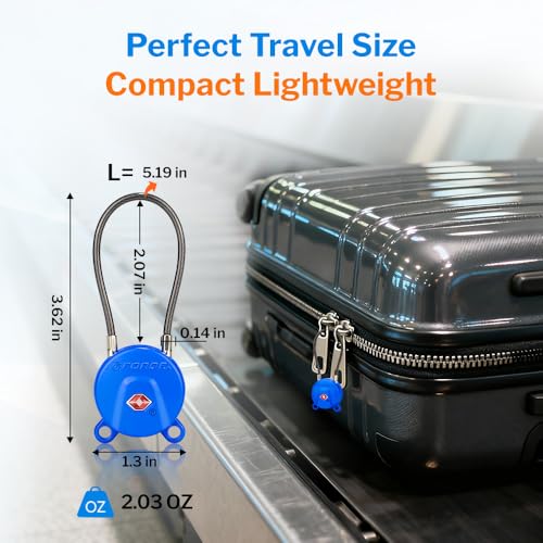 Forge TSA Approved Luggage Locks Ultra-Secure Dimple Key Cable Locks for Travel with Zinc Alloy Body- 2 Blue Locks - size: Blue 2 Locks