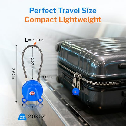 Forge TSA Approved Luggage Locks Ultra-Secure Dimple Key Cable Locks for Travel with Zinc Alloy Body- 2 Blue Locks - size: Blue 2 Locks