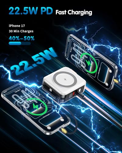 10000mAh for Magsafe Portable Charger Built-in Cables & AC Wall Plug,White - color: White