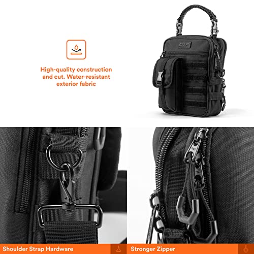 Fitdom Small Tactical Messenger Bag for Men, EDC Sling Crossbody Waist Pack | Water & Cut Resistant Fabric, 5 Compartments, MOLLE Webbing & D-Rings with Sling, Crossbody, Shoulder & Waist Carry Options - style: Concealed Carry