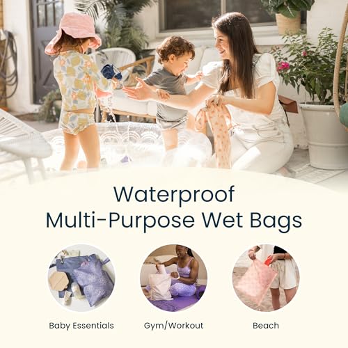Tiny Twinkle Mess Proof Wet Bags | 2-Pack Reusable Waterproof Wet Bags for Swimsuits | Baby Clothes | Travel & Diaper Bag (Black, Green Checkers) - color: Black, Green Checkers, size: 2 Pack