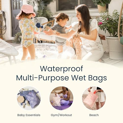 Tiny Twinkle Mess Proof Wet Bags | 2-Pack Reusable Waterproof Wet Bags for Swimsuits | Baby Clothes | Travel & Diaper Bag (Bows,Toile) - color: Bows,Toile, size: 2 Pack