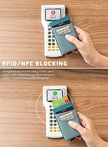 VULKIT Card Holder with Money Pocket Pop Up Wallet RFID Blocking Slim Metal Bank Card Case Holds 5 Cards and Notes - color: Emerald Green