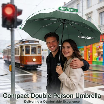 ZOMAKE Travel Umbrella Compact - 10 Ribs Portable Collapsible Umbrellas for Rain Windproof - Paraguas Automatic Small Folding Umbrella Lightweight Packable Umbrella for Women Men - color: Dark Green