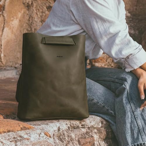 Heather's, Convertible Backpack to Shoulder Bag, Spacious Crossbody for Women, Squared Purse, Full Grain Leather, Handmade - color: Dark Jade