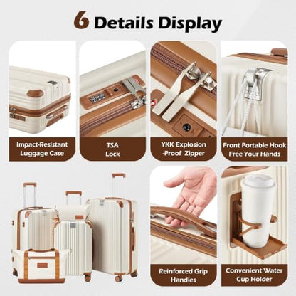 Luggage Set 6 Piece Luggage with PC+ABS Hardshell TSA Lock Spinner Wheels Carry on Lightweight Suitcase Cup Holder，YKK Zippers and Hoot(Navy, 6 piece sets（14/20/24/28/DB/TB）) - color: Navy, size: 6 piece sets（14/20/24/28/DB/TB）