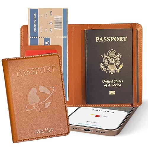 Travel Passport Holder, Wireless Charging Tracker, iOS Only – Brown - color: Brown