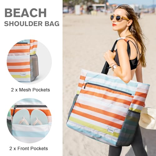 G4Free Beach Bag, Waterproof Sandproof Large Capacity Foldable for Women - color: Rainbow, size: 50L