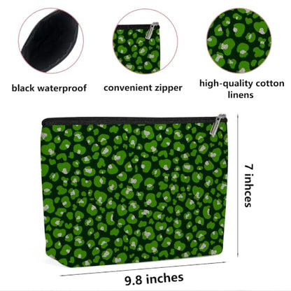 Leopard Print Makeup Bag Cosmetic Bag, Christmas Makeup Organizer for Women - color: Green Silver Leopard Print 577