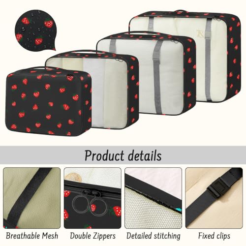 9 Set Packing Cubes for Travel Essentials - Lightweight Carry-On Luggage Organizer Bags with Shoe, Clothes & Laundry Bags for Airplane, Family & Business Travel, Black strawberry - color: Black strawberry