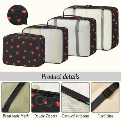 9 Set Packing Cubes for Travel Essentials - Lightweight Carry-On Luggage Organizer Bags with Shoe, Clothes & Laundry Bags for Airplane, Family & Business Travel, Black strawberry - color: Black strawberry
