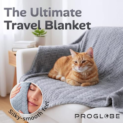 Proglobe Travel Blanket and Pillow Set, Soft Fleece Airplane Blanket, Grey - color: Grey