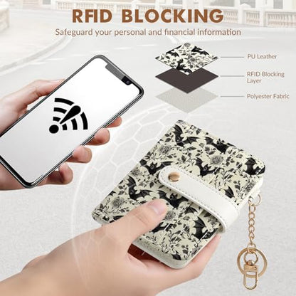 Women Wallet, RFID Blocking Bifold PU Leather Wallet, Small Slim Compact Purse with Clear ID Window & Zipper Coin Pocket, Credit Card Holder for Ladies,1 ID window 8 Card Slots,Bat - color: Bat