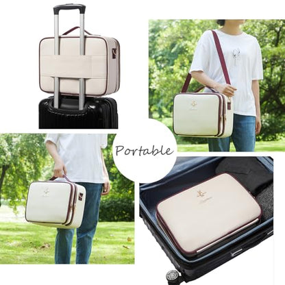 Large Travel Makeup bag, Leather Artist Makeup Train Case Cosmetic Storage Organizer Box with Adjustable Dividers for Makeup Brushes Toiletry - White - color: White