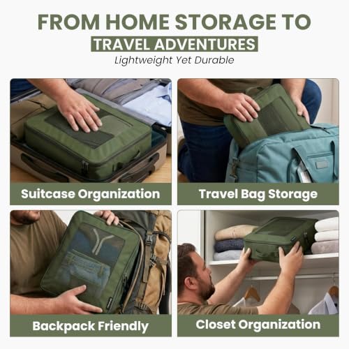 Packing Cubes Set of 3 Packing Cubes for Travel – Expandable Space Saver Organizer Bags – Suitcase Organizers for Clothes – Lightweight Travel Set (Forest Green)