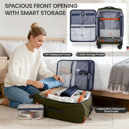 22" Softside Upright Luggage w/Front Open,Waterproof - color: Green, size: Carry-On 22-Inch