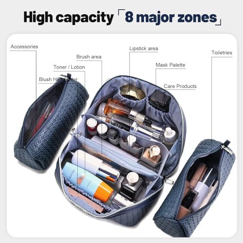 BOYATU Travel Makeup Bag Cosmetic Bags for Women: 3 Pcs Set Make up Bag - color: L40 Blue