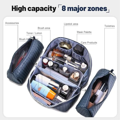 BOYATU Travel Makeup Bag Cosmetic Bags for Women: 3 Pcs Set Make up Bag - color: L40 Blue