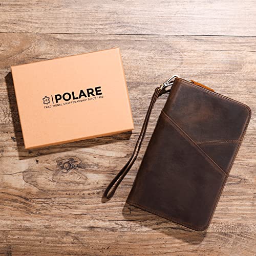 Polare Leather Passport Holder Travel Document Organizer Ticket Holder Case - color: Dark Brown