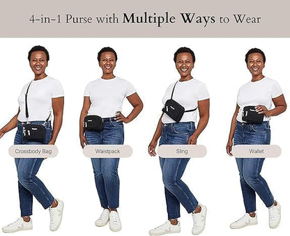 Baggallini Triple Zip Small Crossbody Bag for Women - Lightweight Convertible Fanny Pack Belt Bag - color: Dusty Mauve, style: Slim Strap