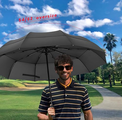 MRTLLOA Compact Golf Umbrella, 10 Ribs Vented Windproof Travel - color: Green, size: 62 Inch