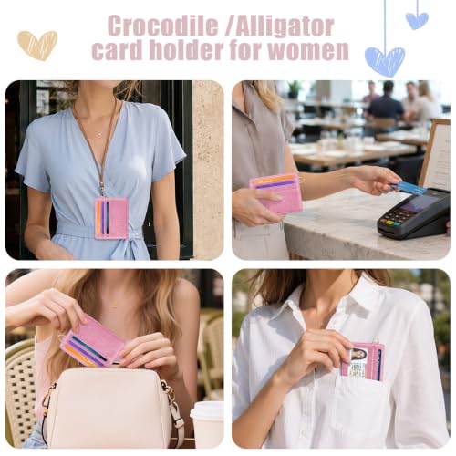 Slim Credit Card Holder Crocodile Wallet Women Thin Wallets - color: A Peach Pink