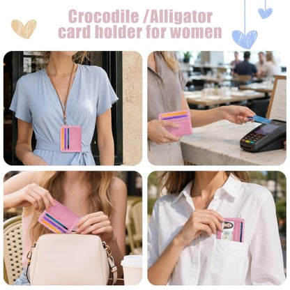 Slim Credit Card Holder Crocodile Wallet Women Thin Wallets - color: A Peach Pink