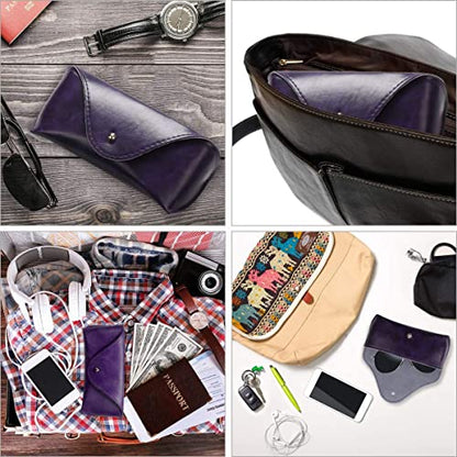 LogHog Portable Leather Glasses Case,Flexible Sunglasses Pouch Slim Case for Women Men Horizontal Eyeglass Case - color: Purple