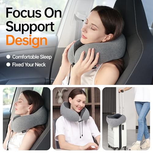Travel Pillows for Airplanes,100% Pure Memory Foam Travel Neck Pillow - color: Grey