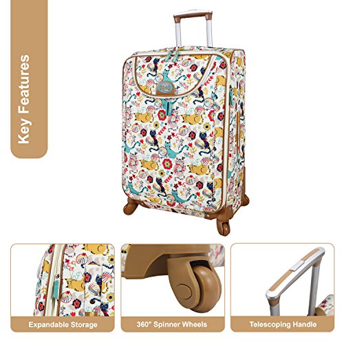 Lily Bloom Design Pattern 28" Luggage Softside Expandable With Double Spinner Wheels, Large Lightweight Suitcase Checked Bag For Women - color: Furry Friends