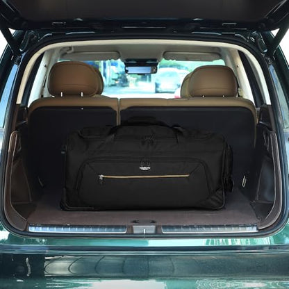 Large Rolling Duffle Bag with Wheels and Handle 85L 29 inch Travel Duffel Bag for Men Women with Shoe Compartment & Wet Pocket, 2 Wheeled Checked Luggage for Business Travel Long Trips, Black - color: Black