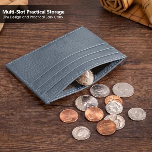 M-Plateau Super Slim Genuine Leather Credit Card Wallet - color: Grey Blue