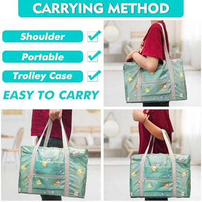 Travel Bag 12PCS Carry on Duffel Bag Bulk Foldable Luggage Spirit Airlines Personal Item Bag Sports Gym Bags Weekender Overnight Bag Nylon Travel Duffel for Women (Green Apple 12PCS) - color: Green Apple 12PCS