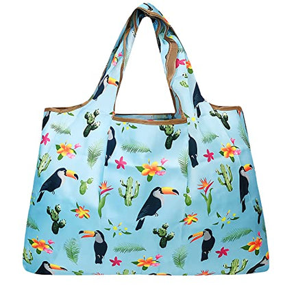 allydrew Large Foldable Tote Nylon Reusable Grocery Bags, Toucan & Cacti - color: Toucan & Cacti
