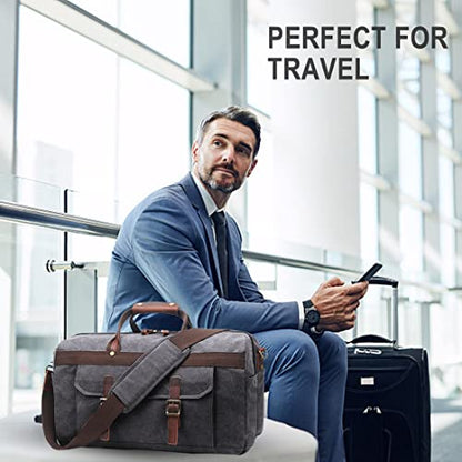 Duffle Bag for Men Waterproof Genuine Leather Canvas Travel Duffel Bags for Women Overnight Weekender Bag for Traveling - color: 4-Black