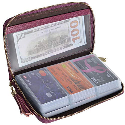 Easyoulife Credit Card Holder Wallet Womens Zipper Leather Case Purse RFID Blocking - color: Purple
