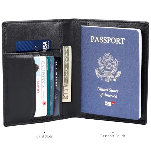 Polare Slim RFID Blocking Leather Passport Holder Travel Bifold Wallet For Men (Carbon Black) - color: Carbon Black